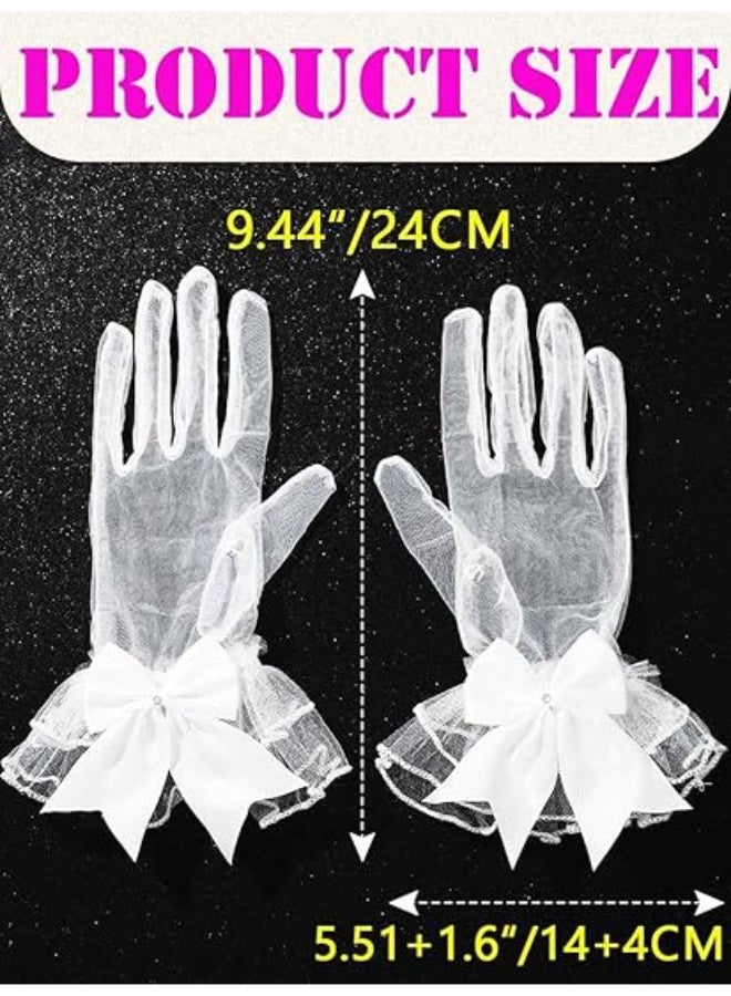 Women's Bridal Floral Short Lace Gloves, Women Wrist Length Gloves for Wedding Party  24cm - Image 4